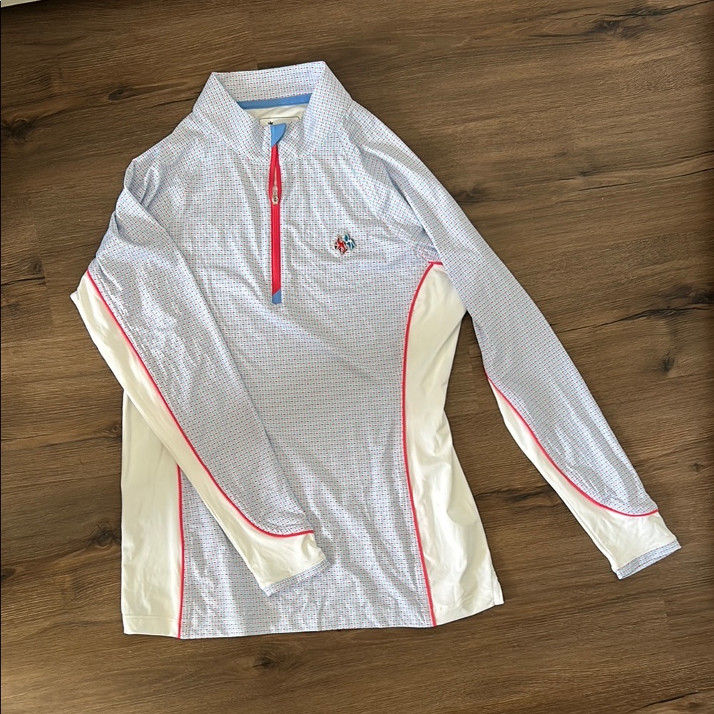 Peter Millar Blue and White Quarter-Zip Sweatshirt